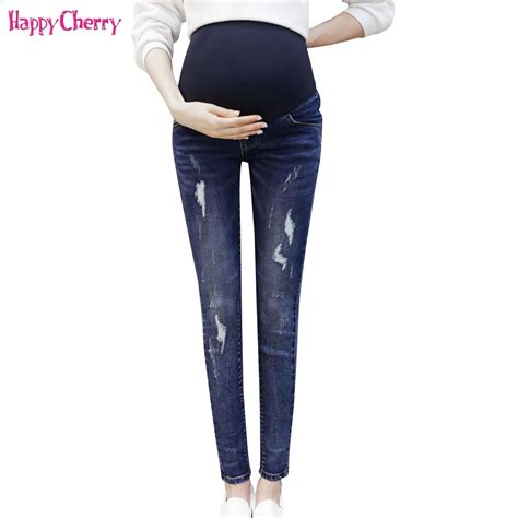 Fashion Broken Hole Maternity Jeans Stomach Lift Elasticity Pregnant