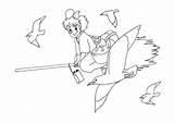 Kiki Coloring Delivery Coloriage Service Ghibli Pages Colorier La Petite Dessin Sorcière Studio Sorcières Colouring Seagulls Jiji Flight Outline Bd sketch template