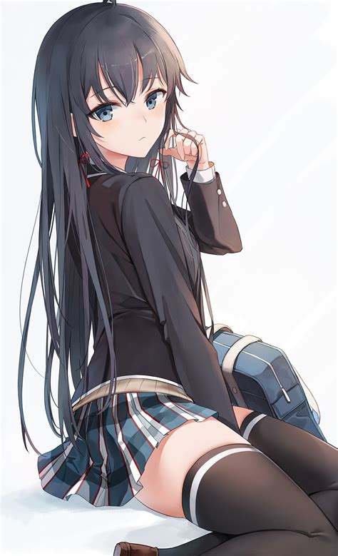 safebooru 1girl arm between legs bag bangs black hair black jacket