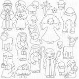Nativity Coloring Set Pages Clip Christmas Printable Cut Digital Jesus Baby Template Personal Mary Etsy Commercial Angel Description Paper Sheep sketch template