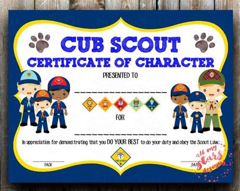 printable cub scout certificates printable templates