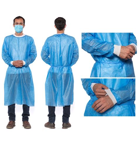 blue disposable isolation gown sms knit cuff plastcare usa
