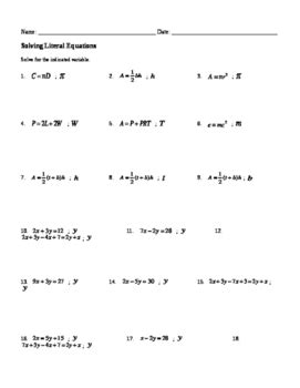 solving literal equations worksheet answers worksheet list