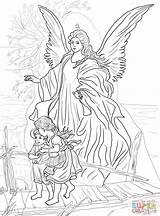Angel Guardian Coloring Pages Children Angels Over Watching Color Adult Printable Choose Board Colouring Catholic sketch template