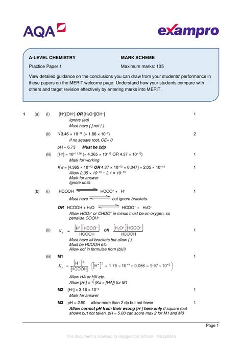 aqaa level chemistry paper question paper mark scheme