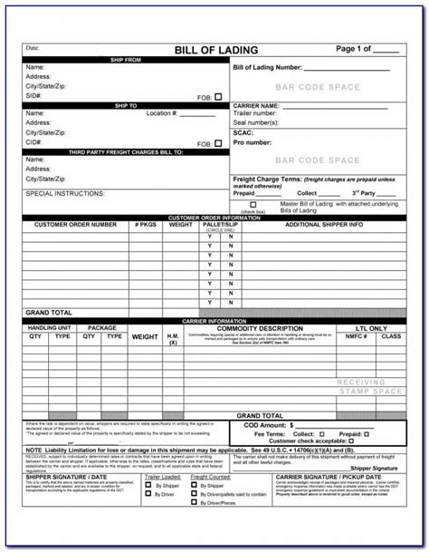 blank straight bill  lading short form form resume examples