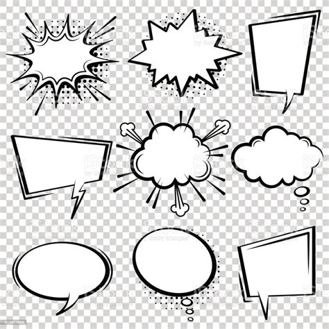 Comic Speech Bubble Set Black And White Speech Boxes Stock Illustration