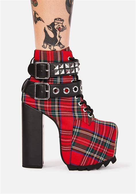 charla tedrick plaid nolita platform boots dolls kill black heel boots wedge boots black