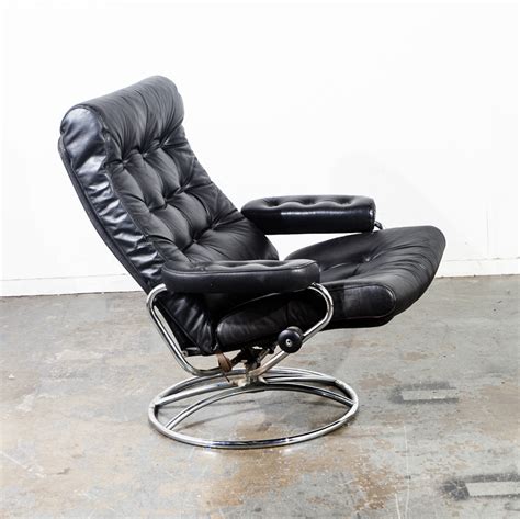 mid century modern lounge chair black leather ekornes recliner norway