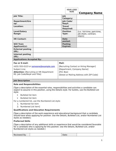 job description form samples  ms word google docs