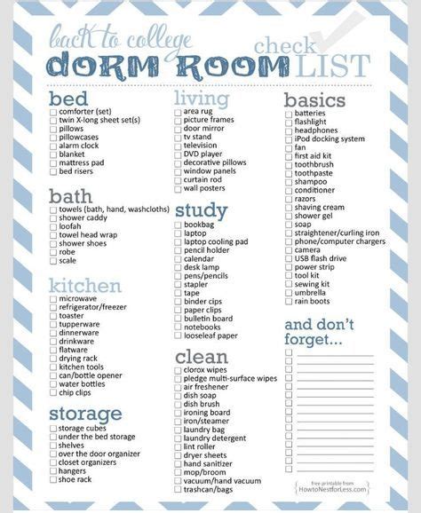 dorm room checklist free printable dorm room checklist college
