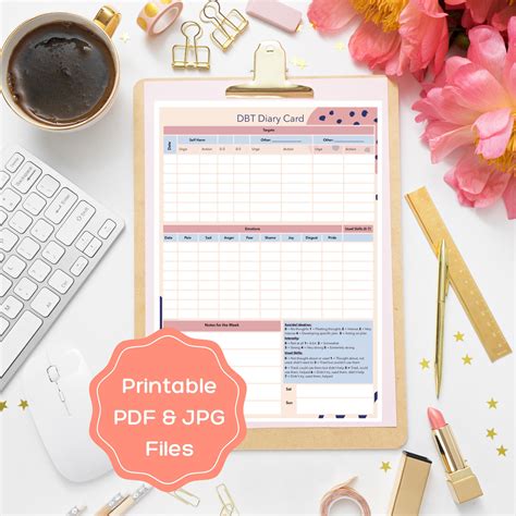 dbt diary card simple weekly template digital printable  jpg etsy uk