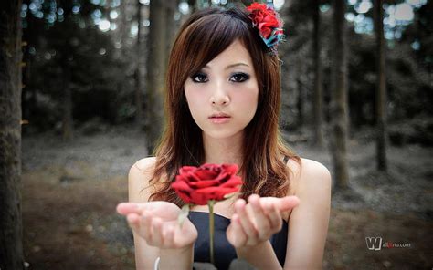japanese girl red japanese rose girl hd wallpaper peakpx