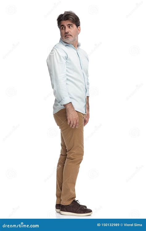 side view  frightened  casual man   stock image