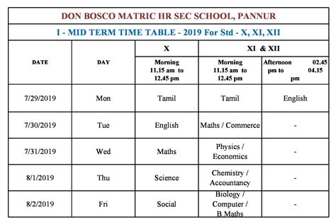 mid term time table  don bosco matric hr sec schoolpannur