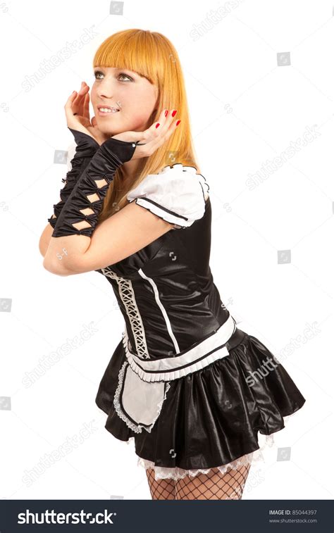 Beautiful Caucasian Woman Dressed In A French Maid Costume