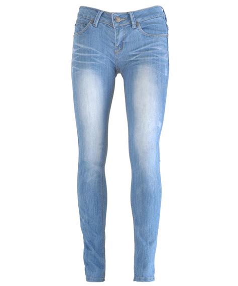 New Women Light Blue Wash Faded Distressed Skinny Slim Fit Denim Jeans