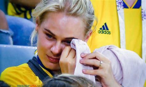 football is emotion cute swedish girl wipes her tears at