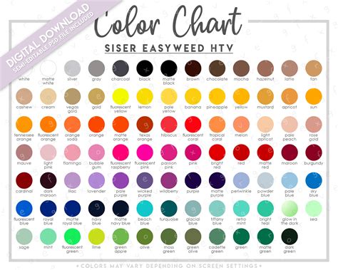 editable siser easyweed htv color chart vinyl color chart etsy  xxx