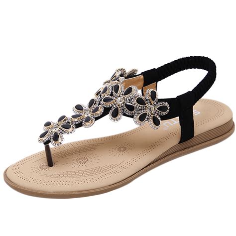 women s casual summer rhinestone elastic back strap thong sandals
