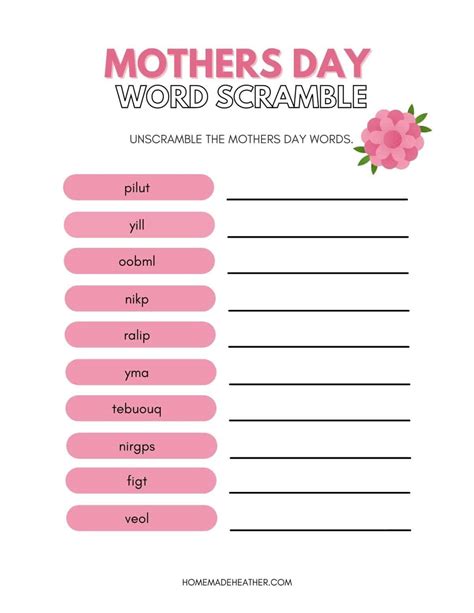 mothers day word scramble printable homemade heather