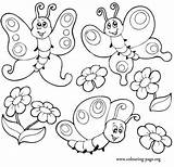 Butterfly Coloring Pages Cute Butterflies Colouring Printable Bunch Flowers Kids Drawing Color Print Beautiful Cartoon Line Book Fun Flower Sheets sketch template