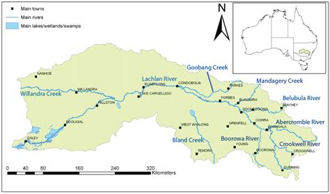 major waterways  towns   lachlan catchment  scientific diagram
