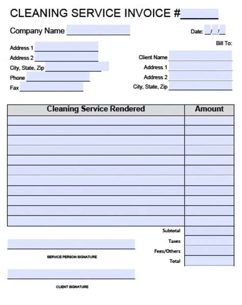 housekeeping invoice template
