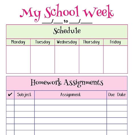 school week homework planner etsy