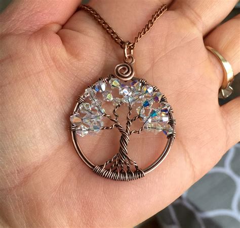 april birthstone necklace crystal tree  life necklace wire wrapped