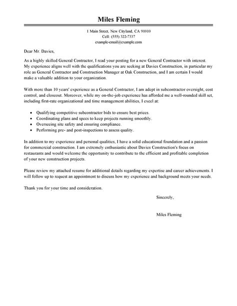 general contractor cover letter examples livecareer