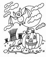 Coloring Halloween Kids Pumpkin Bat Pages Bats Moon Happy Flying sketch template