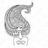 Zentangle Mermaid Schets Seahorse Getrokken Levendige Violette Mariene Kudryashka Illustratie sketch template