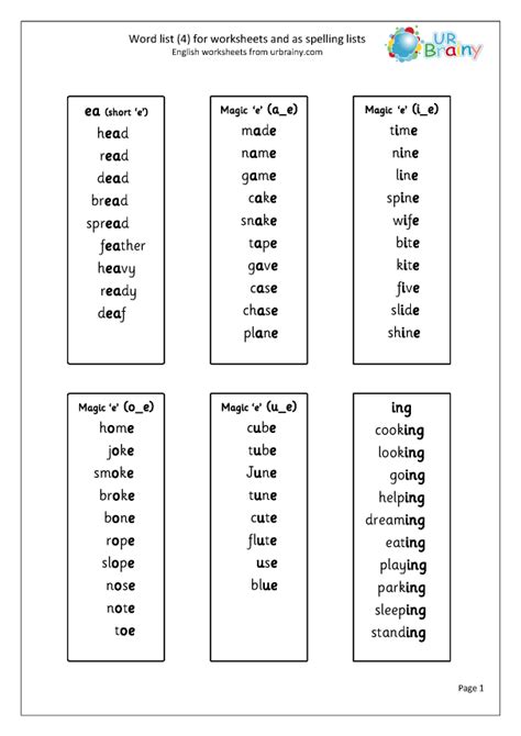 word list  spelling lists    cover write  check worksheets  urbrainycom