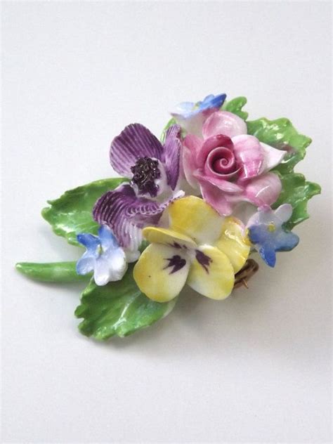 floral bone china pin vintage jewelry royal adderley floral brooch   england beautiful