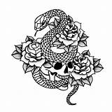 Skull Serpent Cranio Tatuaggio Serpenti Tatouage Geometrico Sacro Crâne Géométrie Sacré Illustrazione Spada Pugnale Depositphotos sketch template