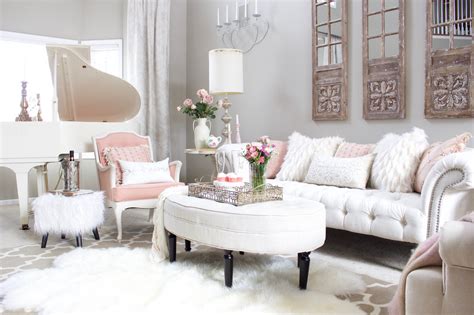romantic blush pink living room valentines day decor styled  lace
