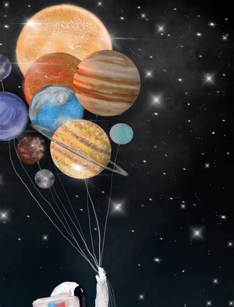 balloon universe astronaut wall art solar system print etsy