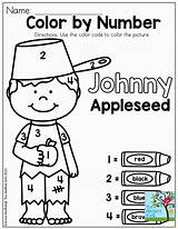 Appleseed Johnny Coloring Pages Color Number Printables Apple Preschool Kindergarten Numbers Fun Worksheets Basic Activities Practice Theme Crafts Fall Apples sketch template