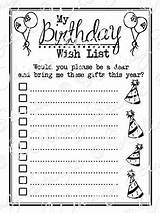 Birthday Wish List Wishlist Template Wishes Printable Bday Templates Party Birthdays Card Printables Visit Myself Whimsy Stamps Cards Teens sketch template