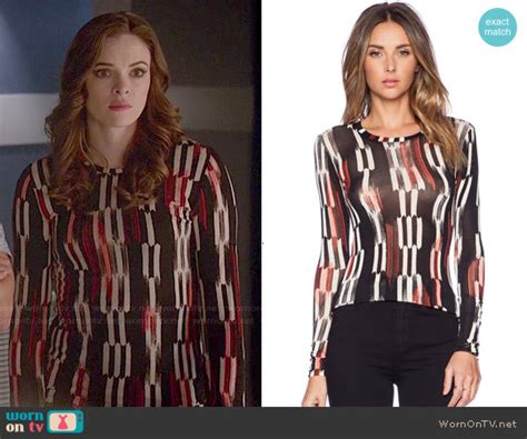 Wornontv Caitlin’s Black White And Red Printed Long Sleeve Top On The