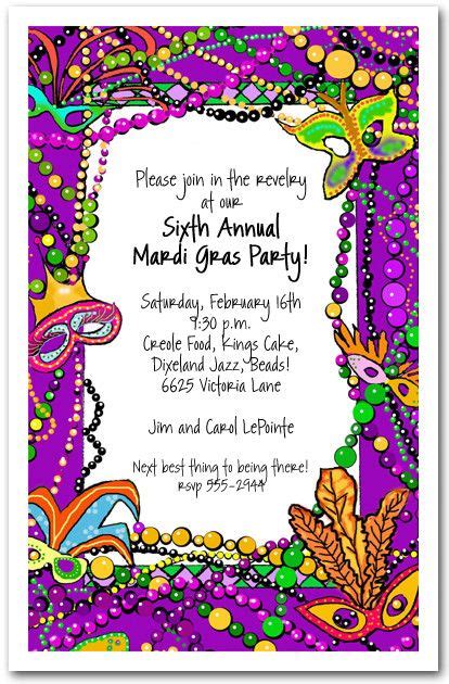 mardi gras fun  printable party invitations kids birthday party