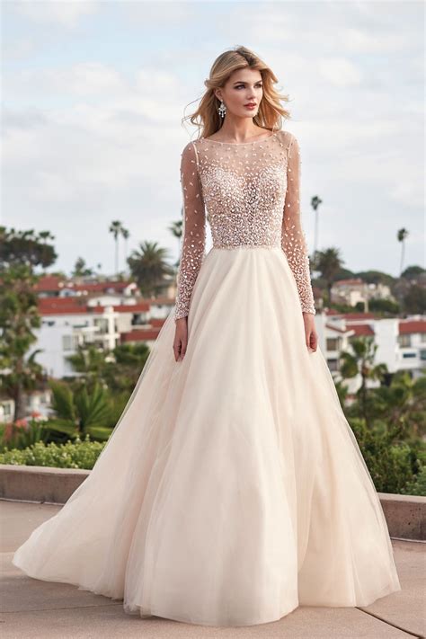 stunning long sleeved wedding gown  illusion neckline