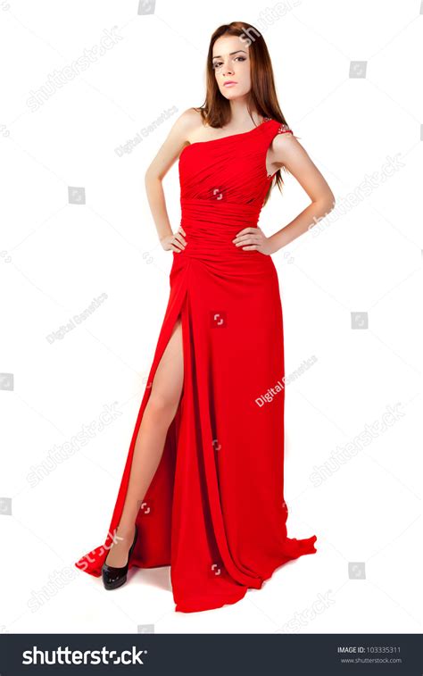 beautiful woman wearing red dress fashion photo 103335311