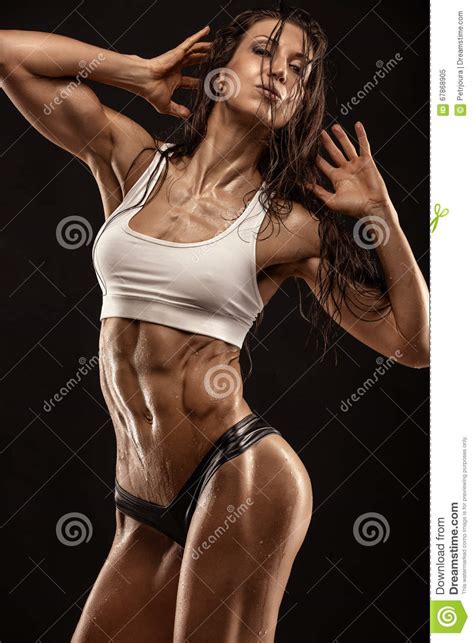 Nice Fitness Woman Showing Abdominal Muscles Stock Image