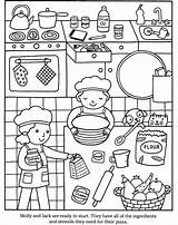 Coloring Pizza Pages Cooking Cook Printable Color Preschool Kids Print Colouring Sheets Kitchen Dover Book Kindergarten Publications Hut Party Sheet sketch template