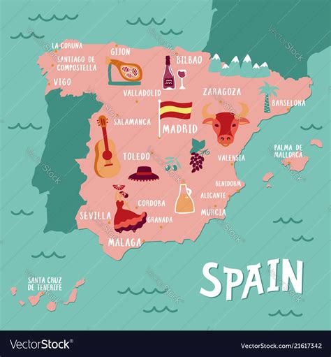 tourist map  spain travel  royalty  vector image