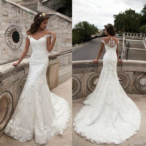 Newest 2016 Full Lace Wedding Dresses Sheer Neck Cap