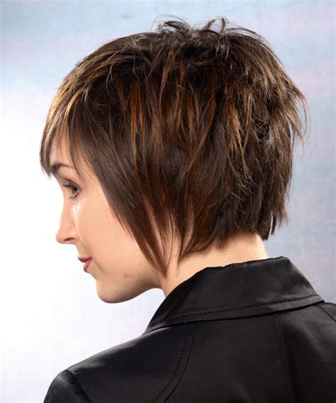 Short Straight Chocolate Hairstyle With Side Swept Bangs
