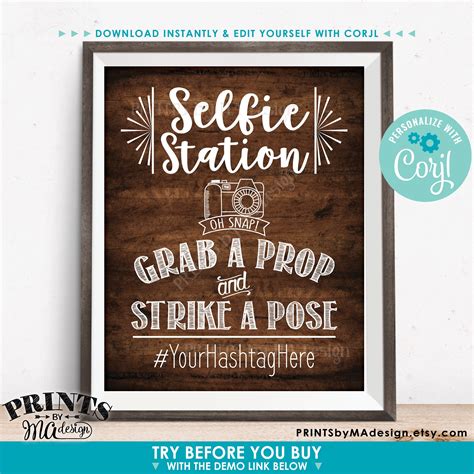 selfie station sign share  pics  social media printable